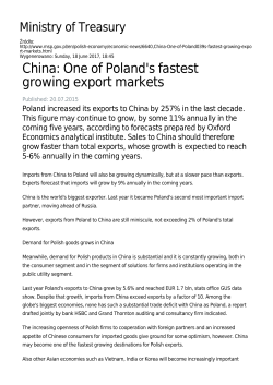 China: One of Poland`s fastest growing export markets