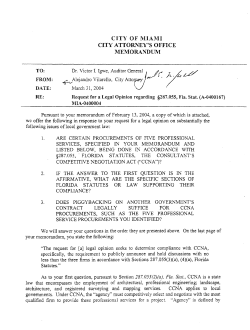 CITY OF MIAMI CITY ATTORNEY`S OFFICE MEMORANDUM