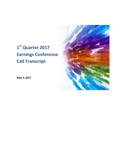 1 Quarter 2017 Earnings Conference Call Transcript
