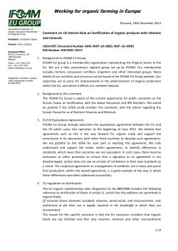 Letter on US Interim Rule on fortification of organic