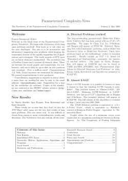 Parameterized Complexity-News