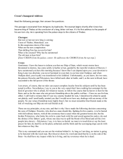 Creon`s inaugural address (and exercise)