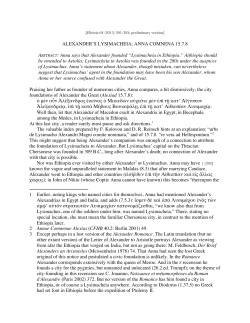 ALEXANDER`S LYSIMACHEIA: ANNA COMNENA 15.7.8