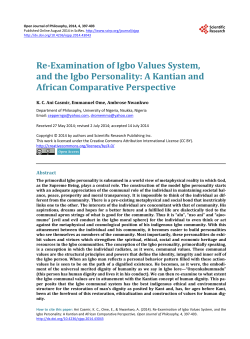 Re-Examination of Igbo Values System, and the Igbo Personality: A