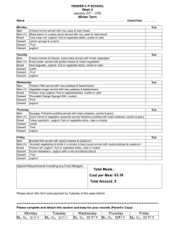Total Meals : Cost per Meal : Total Amount : &pound;2.30 &pound; Monday