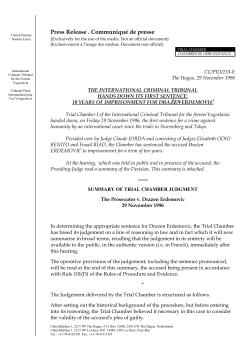 Summary - International Criminal Tribunal for the former Yugoslavia