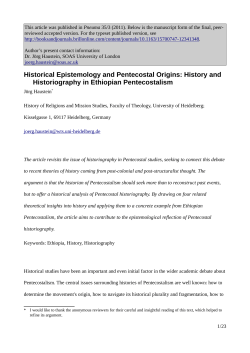 Historical Epistemology and Pentecostal Origins: History and