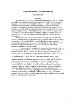 1 Loyal and Honest a Question of Usage Mary Sarawit Abstract The