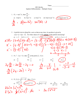 Name AB Calculus Implicit Differentiation &ndash; Multiple Choice 1. If tan