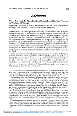 World War I and the Rise of African Nationalism: Nigerian Veterans