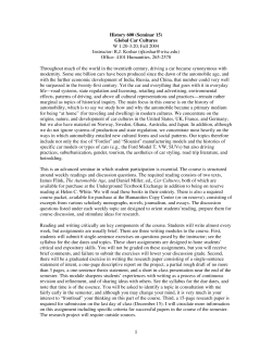 History 600 (Seminar 15) Global Car Cultures W 1:20