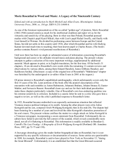 Moriz Rosenthal in Word and Music: A Legacy of the Nineteenth