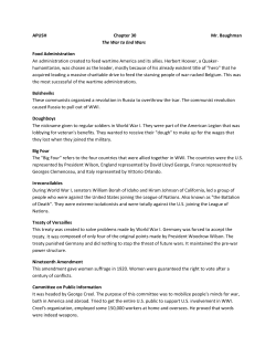 APUSH Chapter 30 Mr. Baughman The War to End Wars Food