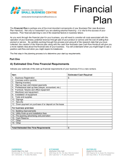 Financial Plan - Waterloo Region Small Business Centre