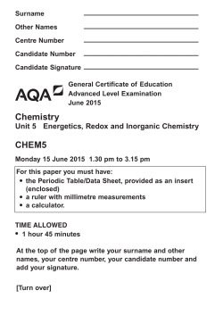 Energetics, Redox and Inorganic Chemistry June 2015