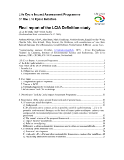 Final report of the LCIA Definition study - 2.