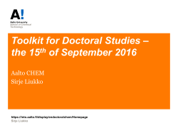 Toolkit for Doctoral Studies &ndash; the 15th of September 2016
