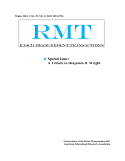 Special Issue: A Tribute to Benjamin D. Wright