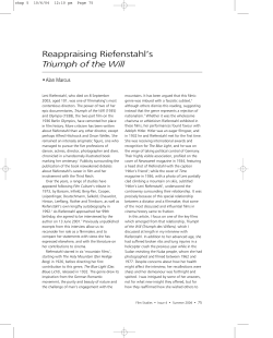 Reappraising Riefenstahl`s Triumph of the Will