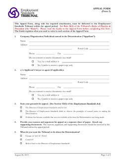 Employment Standards Tribunal Appeal Form 1