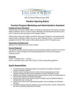 Position Opening Notice Tourism Program Marketing and