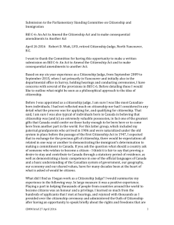Submission to the Parliamentary Standing Committee on Citizenship