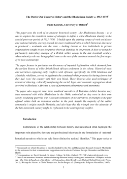 1 The Past is Our Country: History and the Rhodesiana Society c