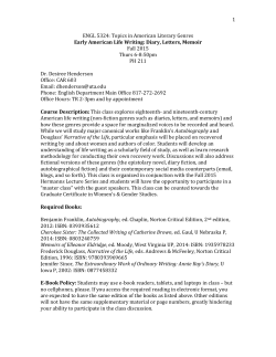 Topics in American Literary Genres Early American Life Writing