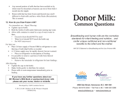 Donor Milk - BC Children`s Hospital