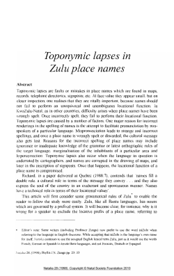 Toponymiclapsesin Zulu place names