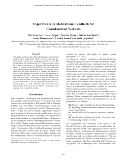 Experiments on Motivational Feedback for Crowdsourced Workers