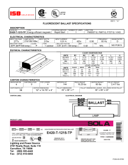 FLUORESCENT BALLAST SPECIFICATIONS 277v 4 36 12&rdquo; x 14.75
