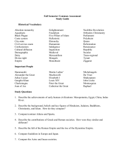 Fall Semester Common Assessment Study Guide Historical