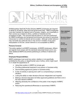 Ethics, Conflicts of Interest and Acceptance of Gifts HC 5.110 1
