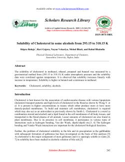 Solubility of Cholesterol in some alcohols from 293.15 to 318.15 K