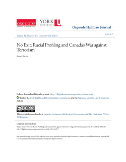 No Exit: Racial Profiling and Canada`s War against Terrorism