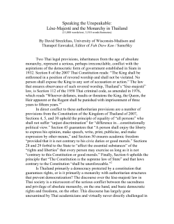 Speaking the Unspeakable: L&egrave;se-Majest&eacute; and the Monarchy in