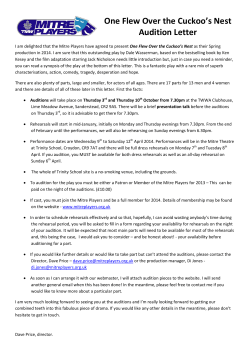 One Flew Over the Cuckoo`s Nest Audition Letter