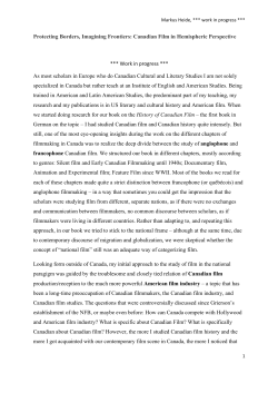 Protecting Borders, Imagining Frontiers: Canadian Film in