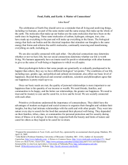 Food, Faith, and Earth: A Matter of Connections