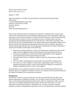 Comments on Financial Advisory and Financial Planning Policy