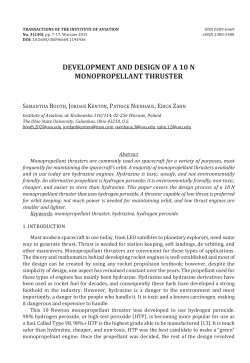 DeveLoPMent anD DesiGn of a 10 n MonoProPeLLant thruster
