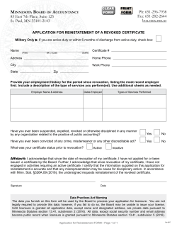 Application for Reinstatement of a Revoked Certificate