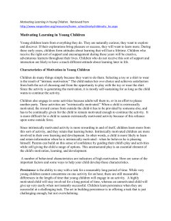 Motivating Learning in Young Children