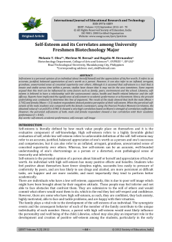 Self-Esteem and its Correlates among University Freshmen