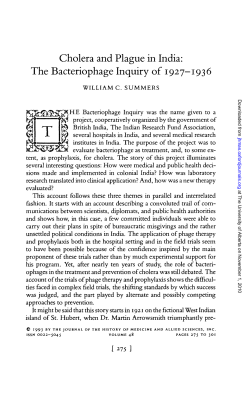 Cholera and Plague in India: The Bacteriophage Inquiry of 1927