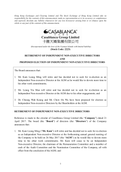 RETIREMENT OF INDEPENDENT NON