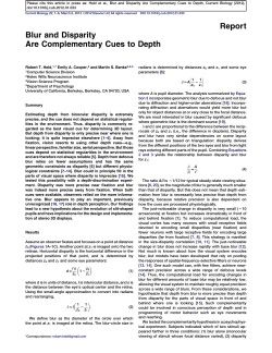 Blur and Disparity Are Complementary Cues to Depth