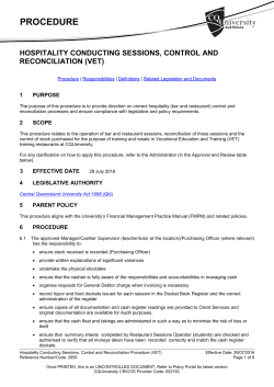Hospitality Conducting Sessions, Control and Reconciliation