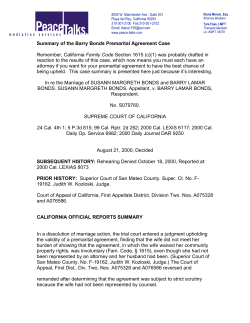 Summary of the Barry Bonds Premarital Agreement Case